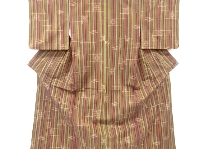 縞に絣柄織り出し手織り紬着物